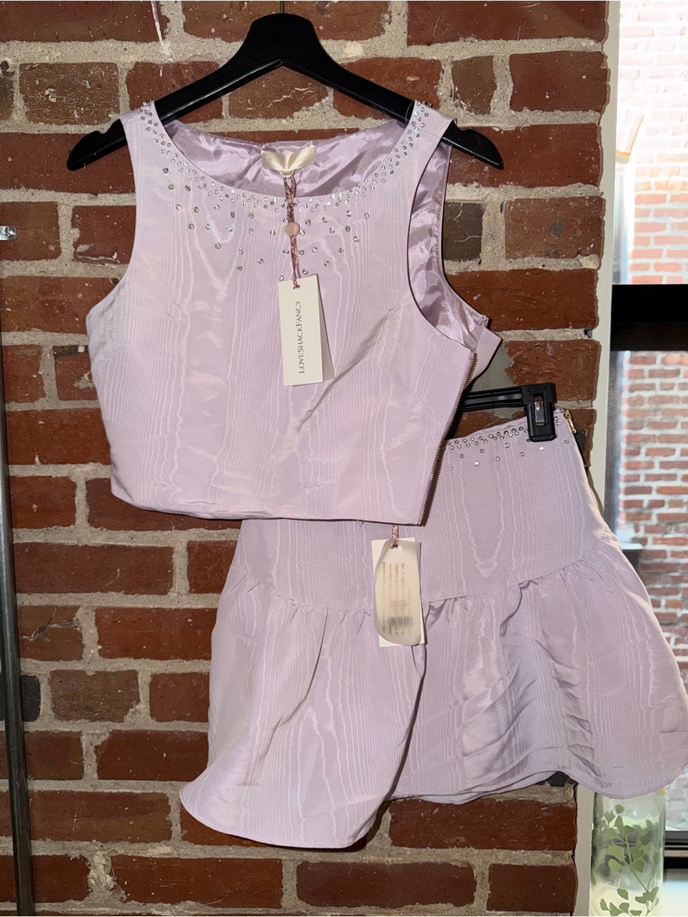 LoveShackFancy Lavender Embellished Crop Top & Skirt Set - Women Skirts